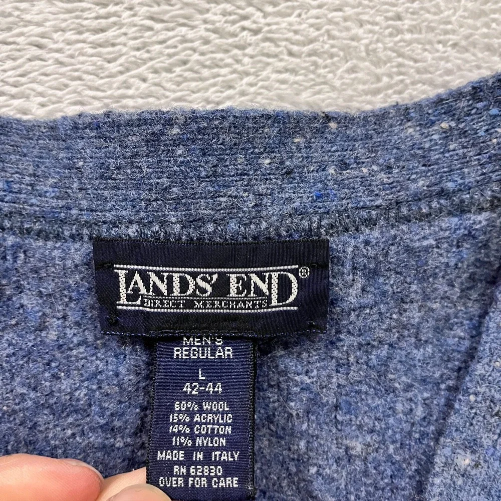 Lands' End‎ Sweater Vest Mens L 42-44 Wool Blue Grandpa Preppy Made In Italy VTG
